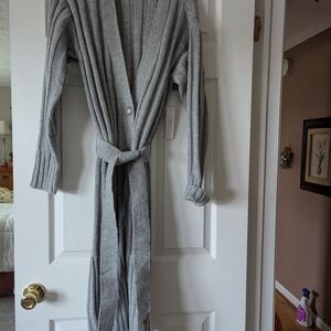 Gray Knit Belted Cardigan